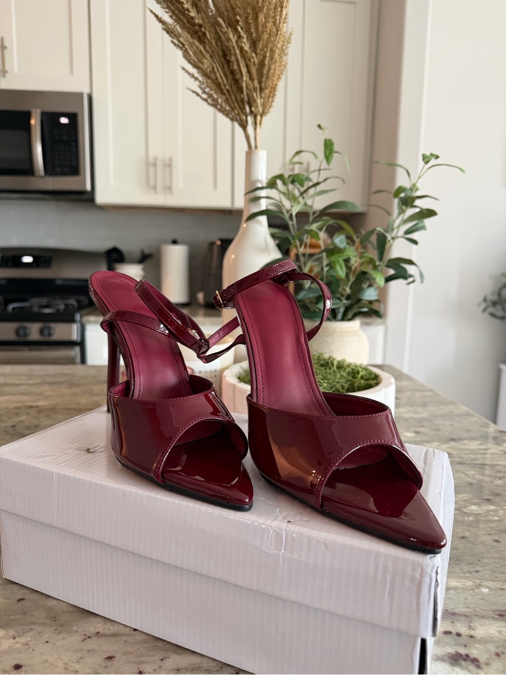 Women's Burgundy Patent Open-Toe Heels
